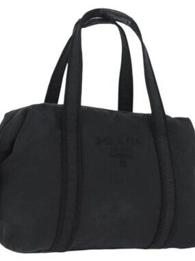 PRADA Hand Bag Nylon Black Silver Auth BA10929